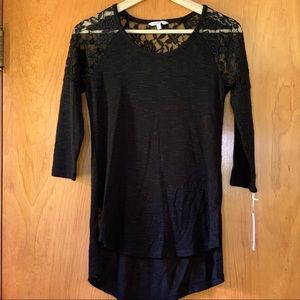 BOGO! Black Lace 3/4 Sleeve High-Low Tunic T Shirt
